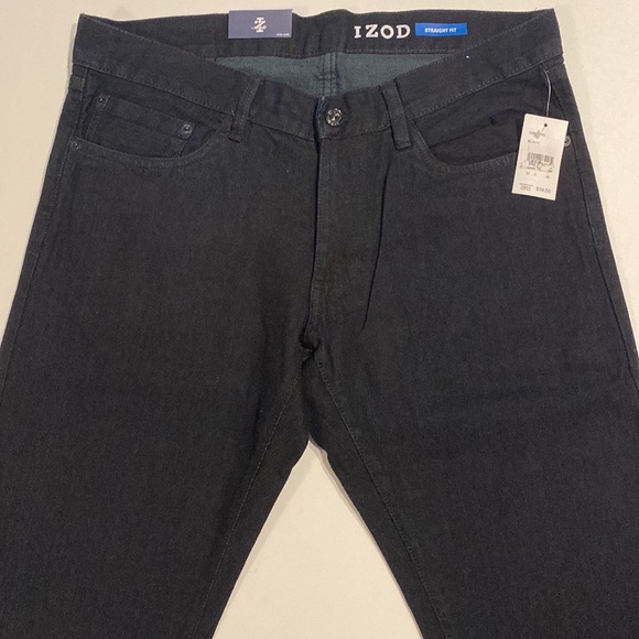 Izod SZ 34 x 30 Black Slim Straight Fit Denim Jeans New D23 - Picture 3 of 14